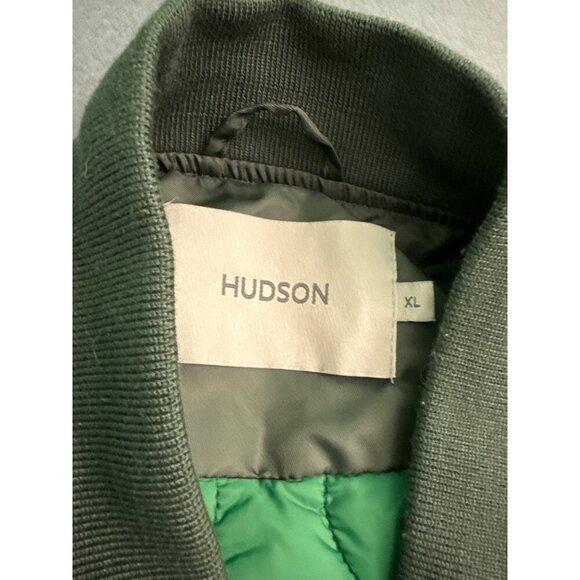 Hudson XL Olive Green Quilted Lining Bomber Jacket With Zippered Sleeve Pocket & - Picture 3 of 5
